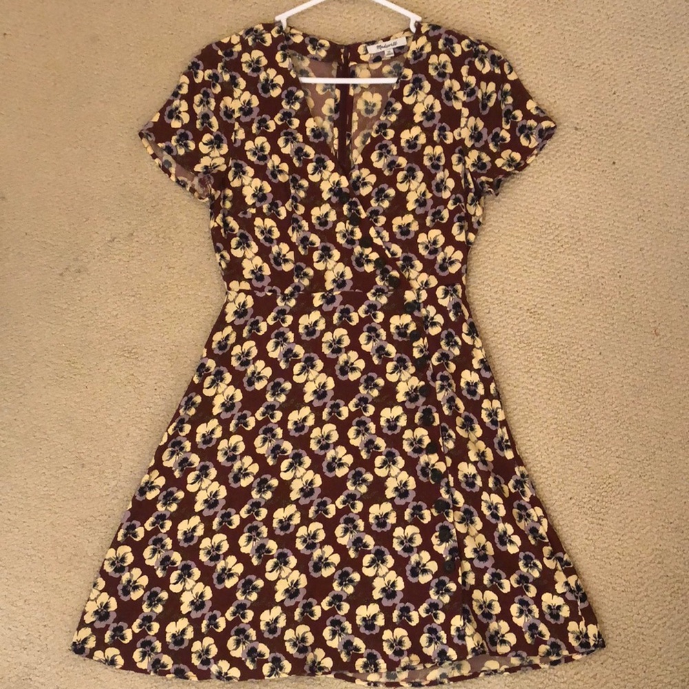 Madewell Burgundy Floral Mini Dress with Yellow and Purple Accents